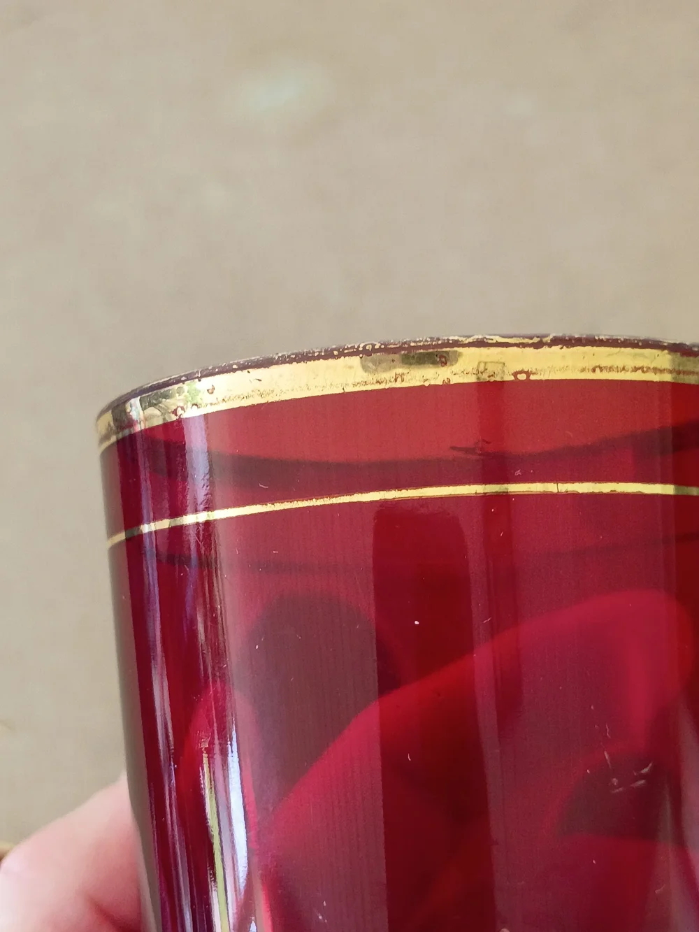 Set of Four 1930's ruby red with gold rim and band